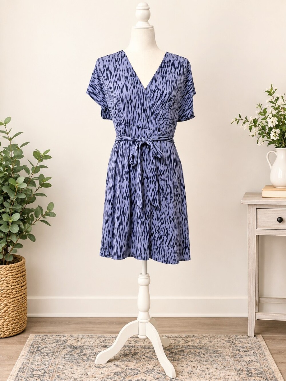 Nine West Women's Purple Print Faux Wrap Dress Size Large